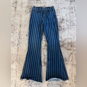 Cello Blue Striped Flare Jeans